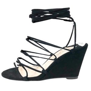 Tamara Mellon Allegra black suede wedge gladiator sandal worn once